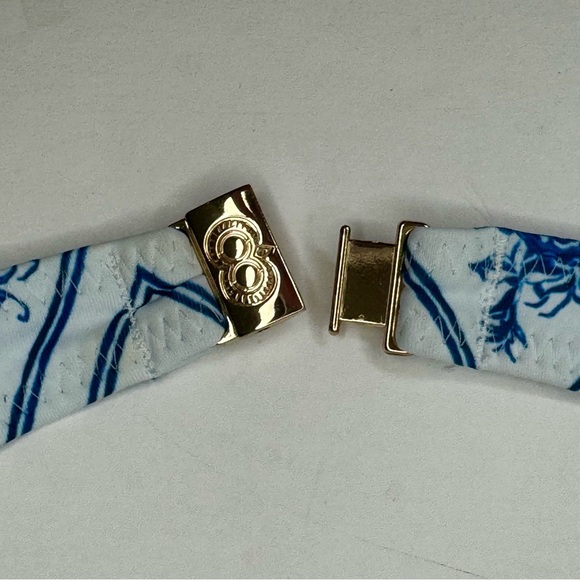 NWT CAROLINE CONSTAS Blue Toile Evie Bandeau Bikini Top Mykela Bikini Bottom LG - Picture 15 of 16